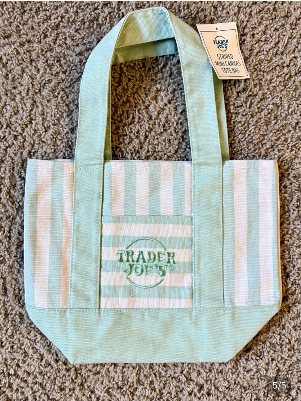 NEW Trader Joe’s Mint Stripe Mini Canvas Tote